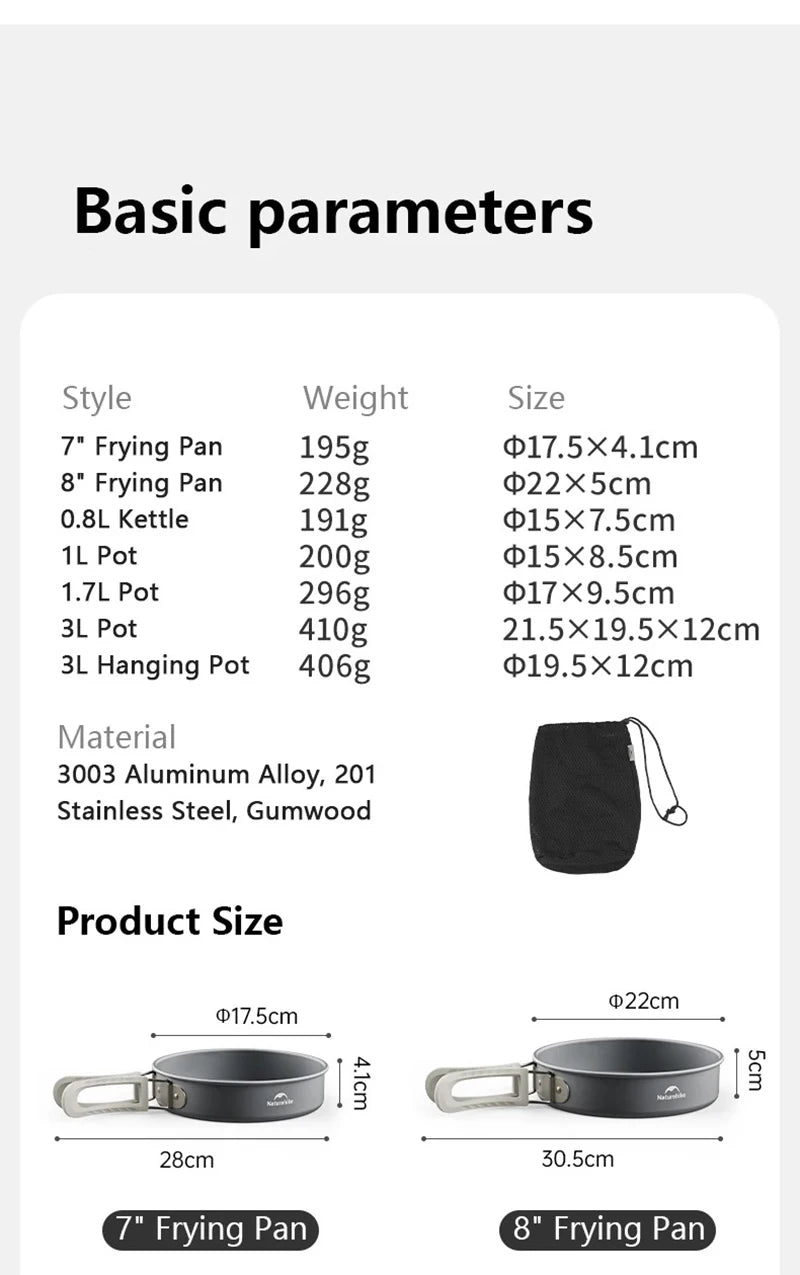 Compact Camping Cookware Set – Non-Stick Aluminum Outdoor Cooking & Picnic Kit with Teapot for 2–4 Persons