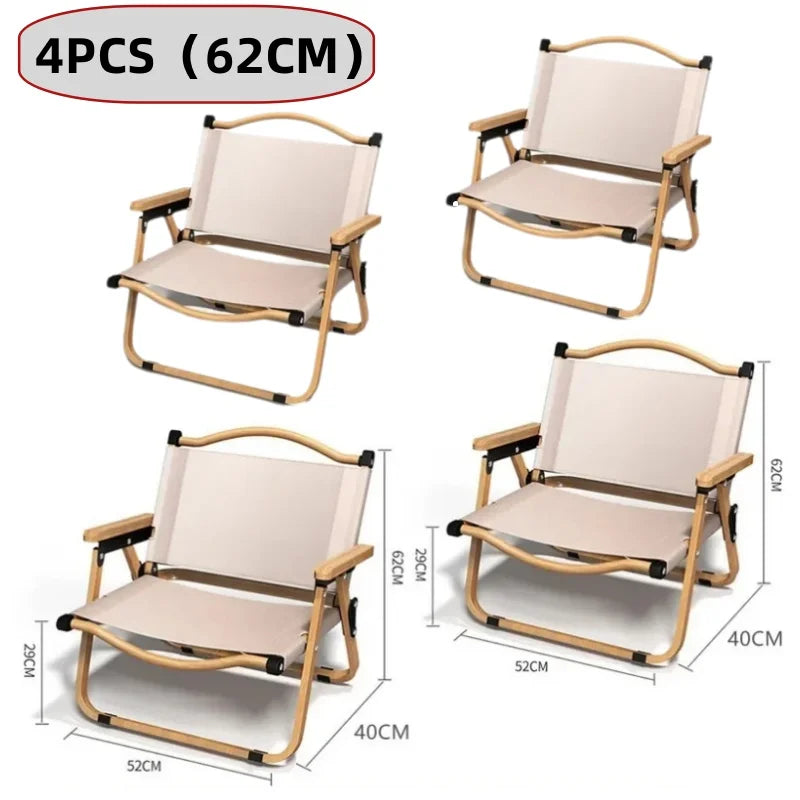 4/2/1PCS-khaki Camping Chair Portable Outdoor Chair Aluminum Alloy Wood Grain Folding Chair Camping Equipment Kermit Chair Trekker Essentials