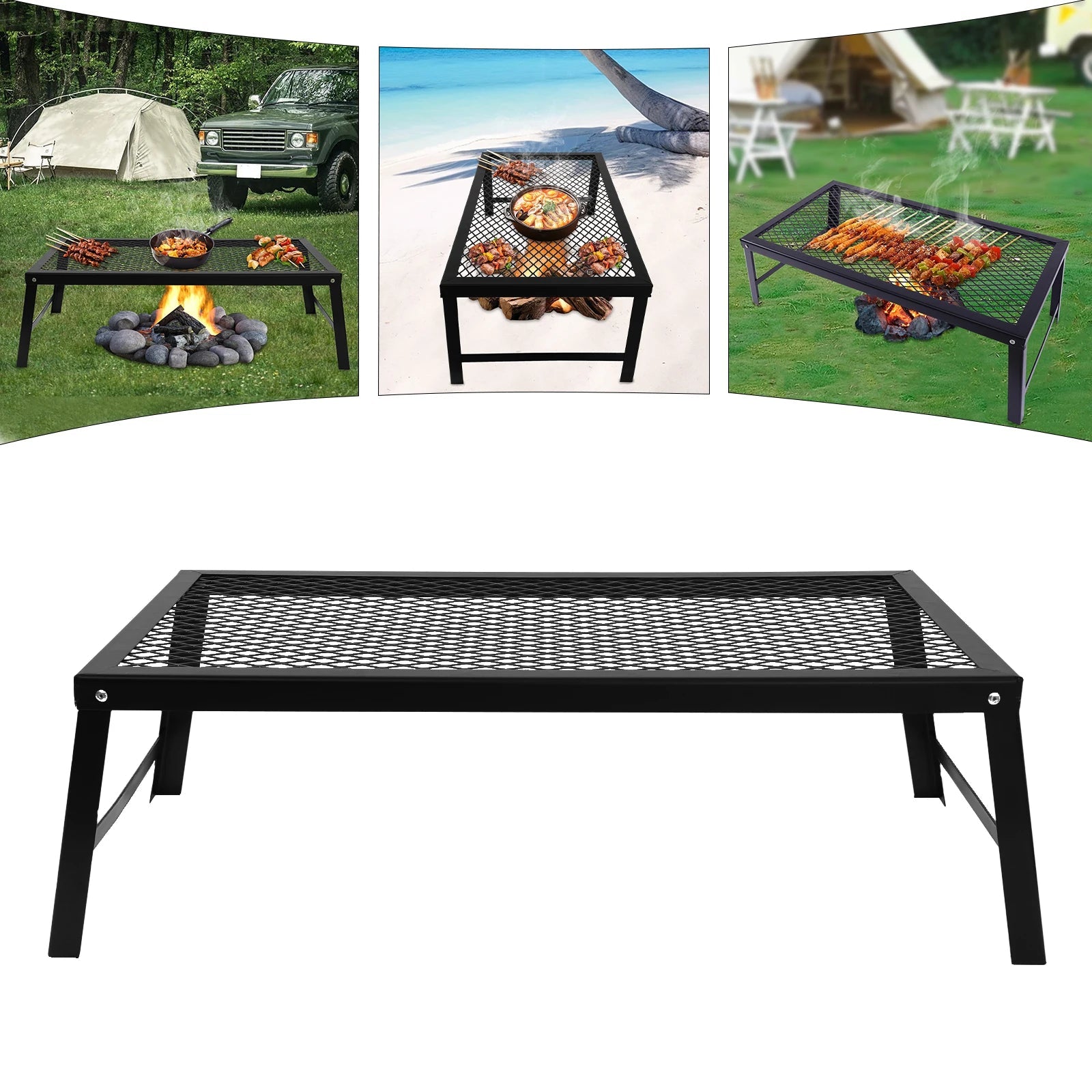 Foldable Camping Grill Fire Pit Grate Campfire Cooking Portable Stand Equipment Trekker Essentials