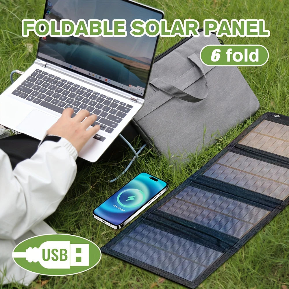 Portable Solar Panel USB Charger – Foldable 12V Mobile Power Bank Kit for iPhone, Android & Outdoor Camping