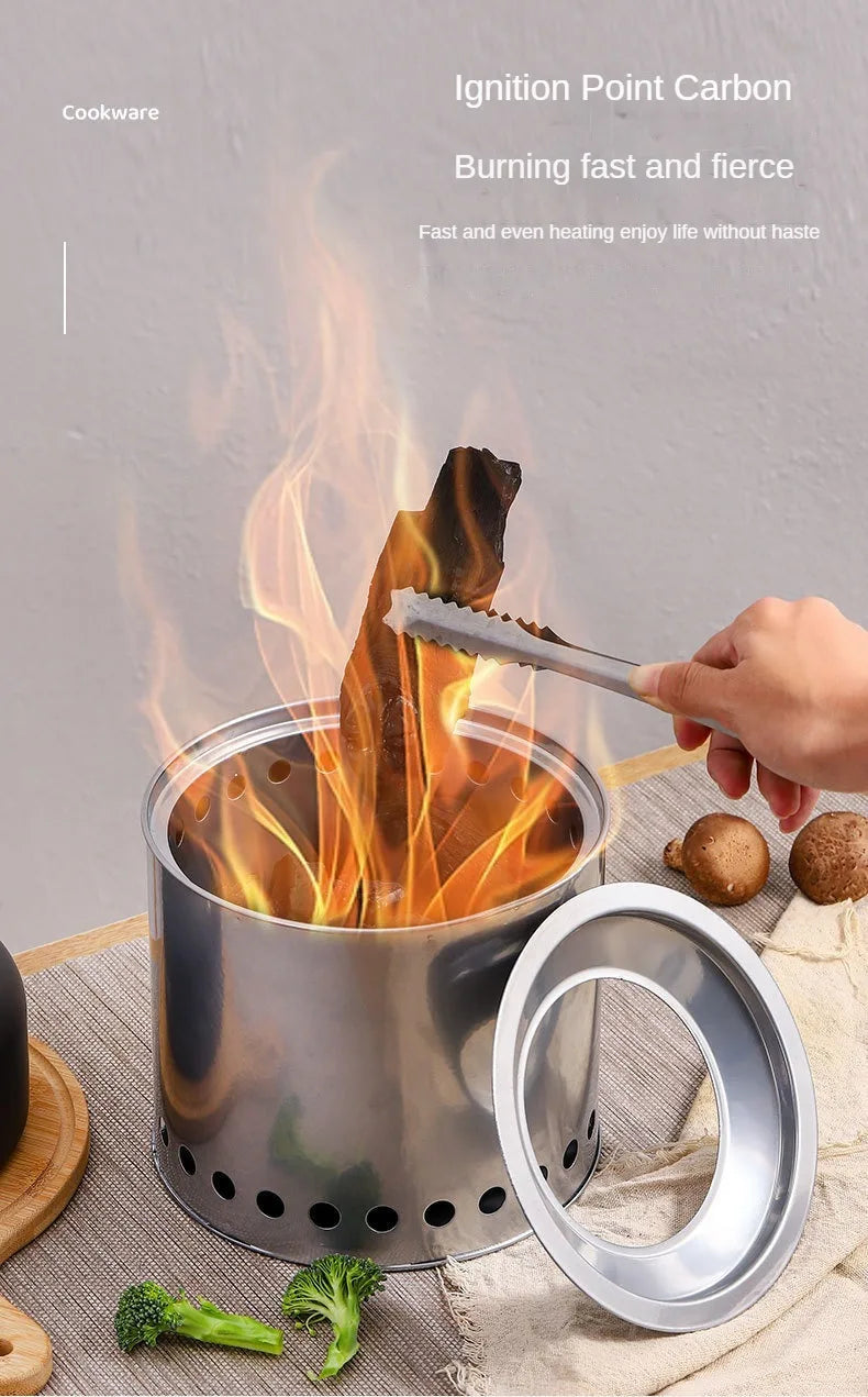 Multifunctional Stainless Steel Wood Stove | Portable Outdoor Heater & Barbecue Grill for Camping