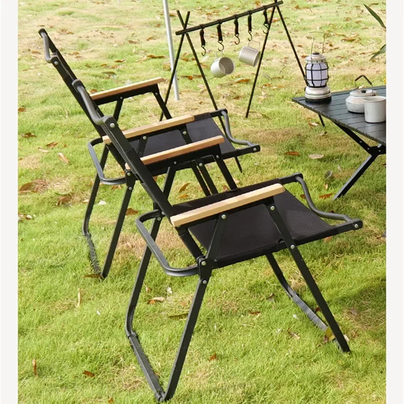 4/2/1PCS-khaki Camping Chair Portable Outdoor Chair Aluminum Alloy Wood Grain Folding Chair Camping Equipment Kermit Chair Trekker Essentials