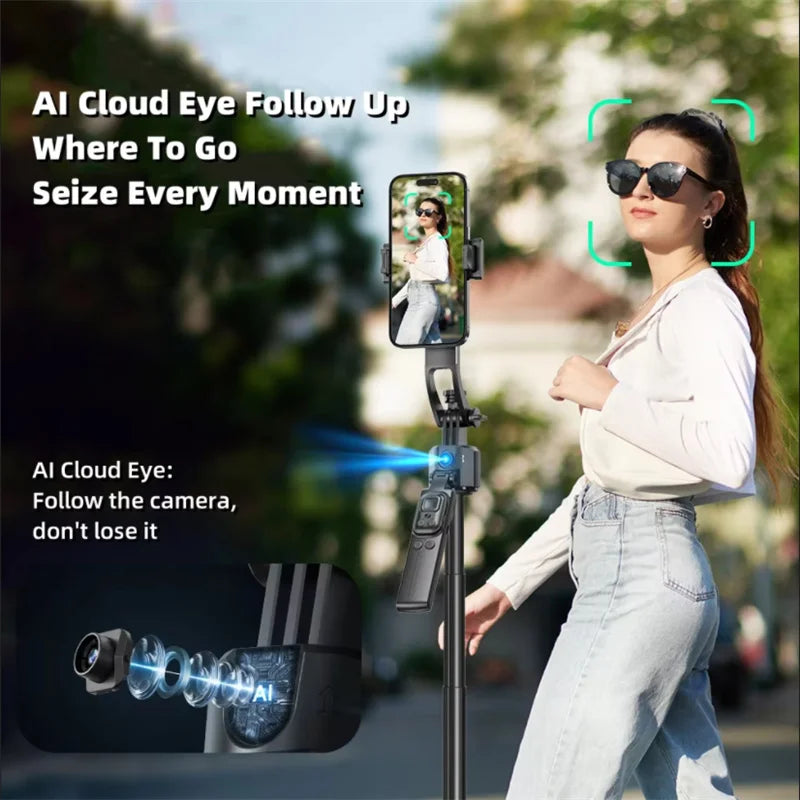 AI Tracking Selfie Stick - 360° Auto-Follow Tripod with Bluetooth Remote