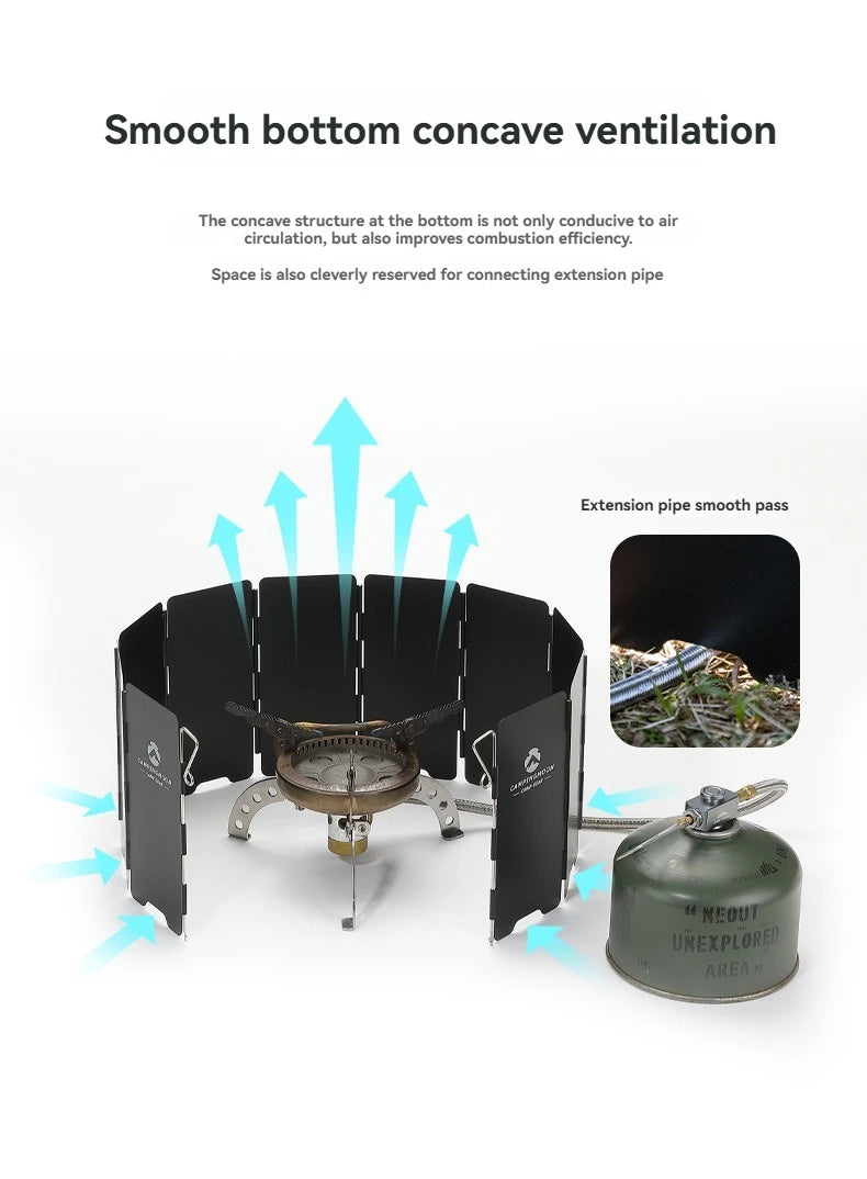 CAMPINGMOON YD8/YD10 Wind Shield – Foldable Aluminum Alloy Gas Stove Wind Guard for Camping, Hiking & Outdoor Cooking