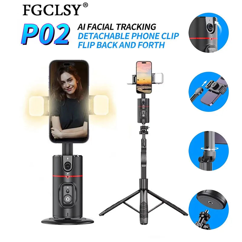 360° Rotating Phone Gimbal with 1.5M Selfie Stick & Face Tracking – Stabilizer for TikTok, Vlogging & Live Streaming