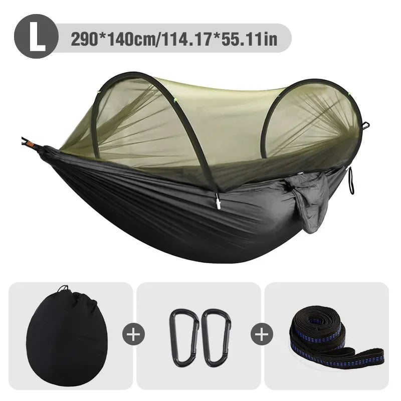 WESTTUNE 3 in 1 Camping Hammock with Mosquito Mesh Automatic Quick Opening Nylon Hammock Anti-Mosquito Hammock for Outdoor Trekker Essentials
