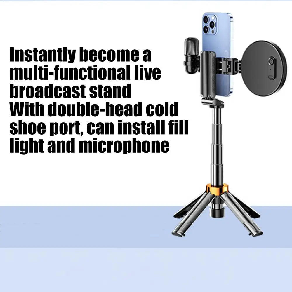 Trípode para selfies giratorio de 360° con control remoto inalámbrico y soporte para teléfono