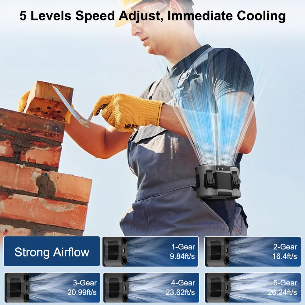 Portable Waist Clip Fan Wearable Mini USB Rechargeable Hanging Fan For Outdoor Working Double Air Outlet Waist Fan 20000Mah Trekker Essentials