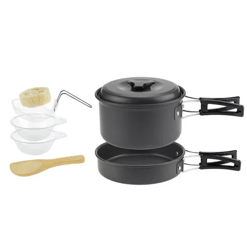 Camping Cookware Set for 1–7 Persons – Lightweight Portable Pot & Pan Set with Carry Bag Trekker Essentials