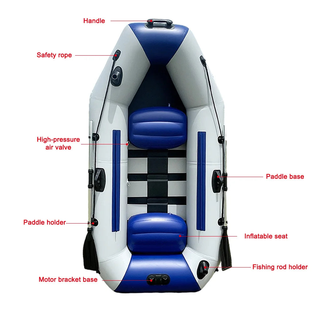 7.9ft Inflatable Fishing Boat: 240kg Capacity, 3-Person PVC Dinghy with Slat Floor & Oars
