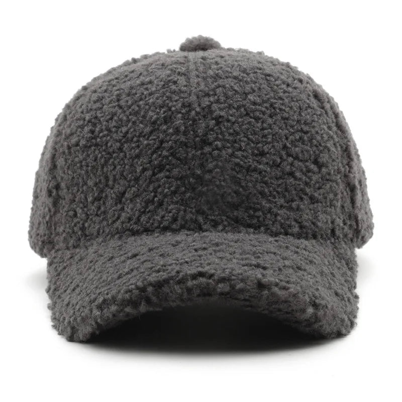 Gorra de béisbol de otoño-invierno para mujer: gorro de felpa abrigado con correa ajustable