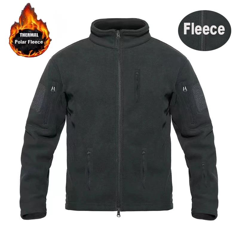 Men's Thermal Polar Fleece Jacket – Windproof Stand Collar Tactical Coat with Multi-Pockets
