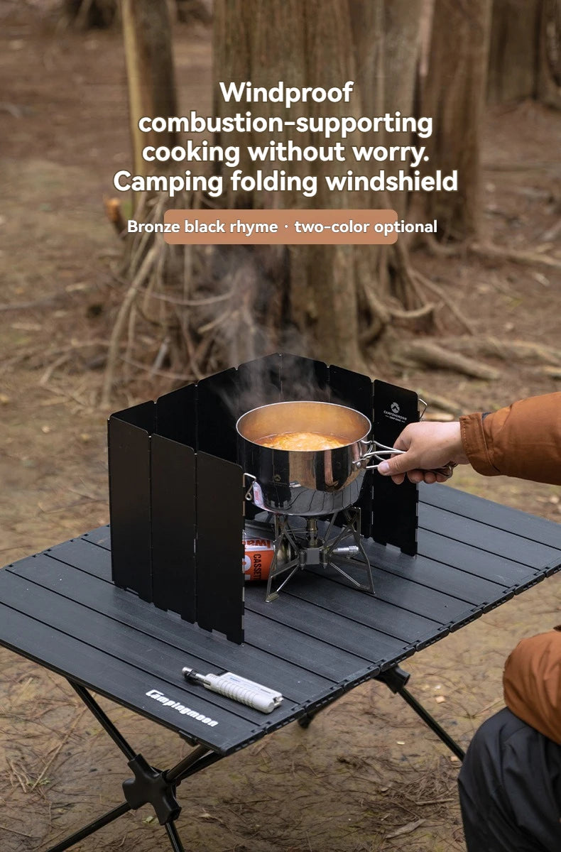 CAMPINGMOON YD8/YD10 Wind Shield – Foldable Aluminum Alloy Gas Stove Wind Guard for Camping, Hiking & Outdoor Cooking