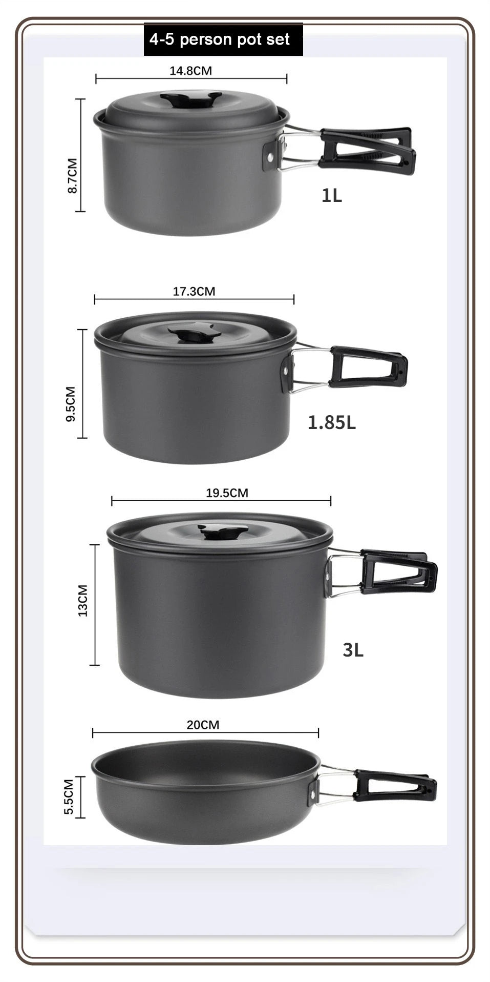 Camping Cookware Set for 1–7 Persons – Lightweight Portable Pot & Pan Set with Carry Bag Trekker Essentials