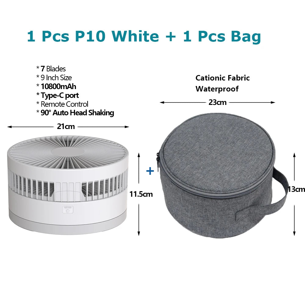 Ventilador de suelo plegable portátil de 10800 mAh | Recargable por USB, control remoto, enfriador de aire silencioso para acampar