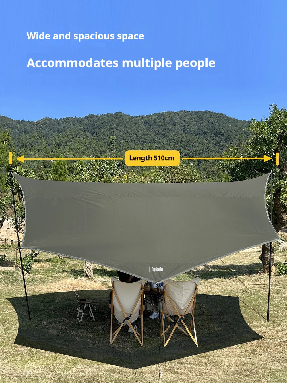 Large Waterproof Camping Tarp 5.1×5.1m – Black Coated Sun Shelter Canopy for Outdoor Camping & Shade Trekker Essentials