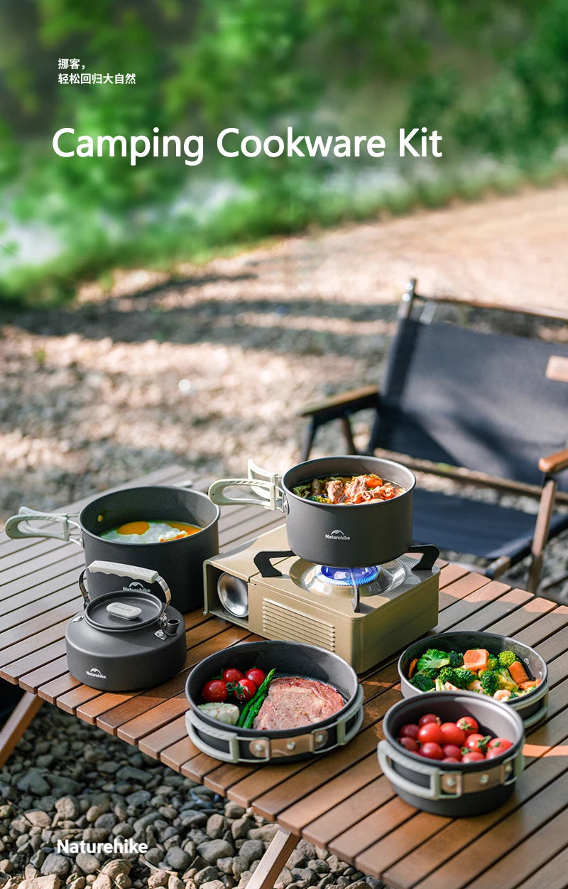 Compact Camping Cookware Set – Non-Stick Aluminum Outdoor Cooking & Picnic Kit with Teapot for 2–4 Persons