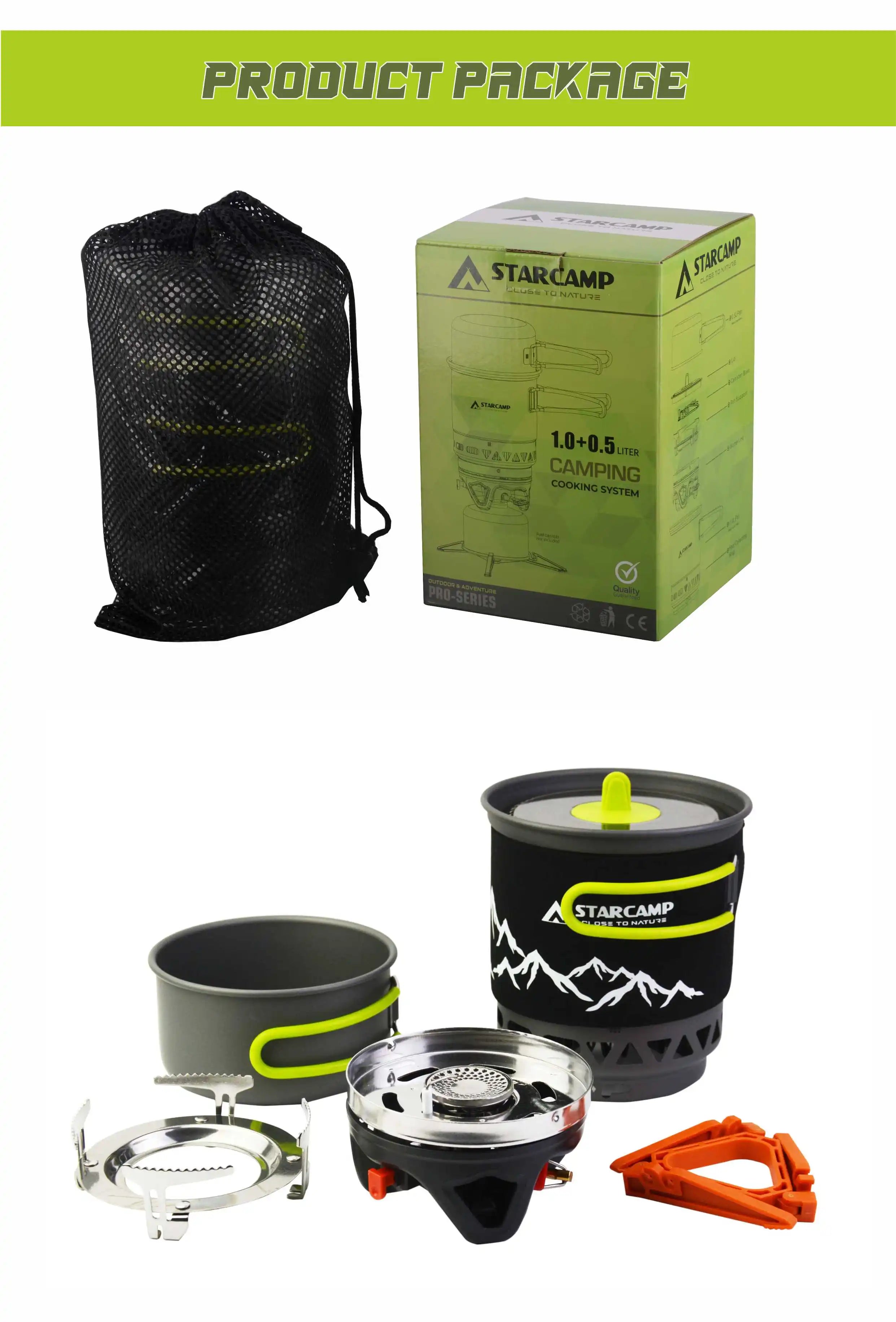 1000+500ml Dual-Pot Fast-Boil Camping Stove System with Ignition