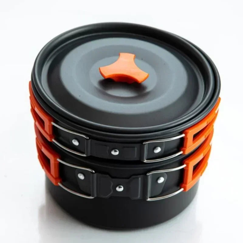 Compact Nonstick Camping Cookware Set with Foldable Handles for Backpacking