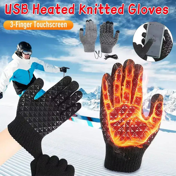 USB-Powered Knitted Gloves with Triangle Silicone Palms, 20 cm