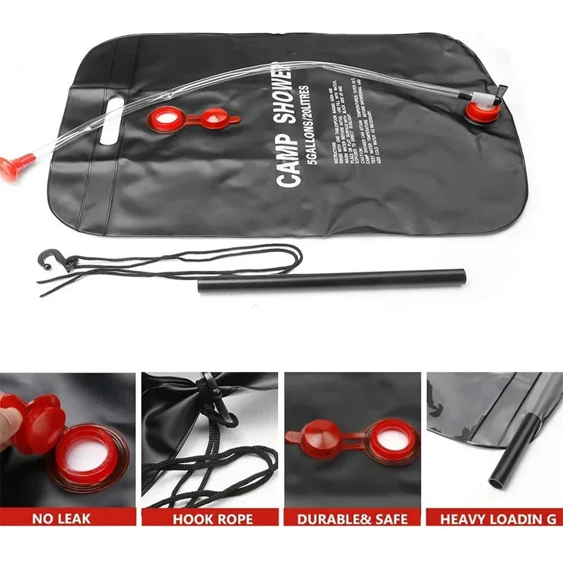 20/40L Foldable Solar Shower Bag Outdoor Bath Water Bag Camping Sun Compact Heated Water Shower Bags Scrubbing Pool Accessories Trekker Essentials