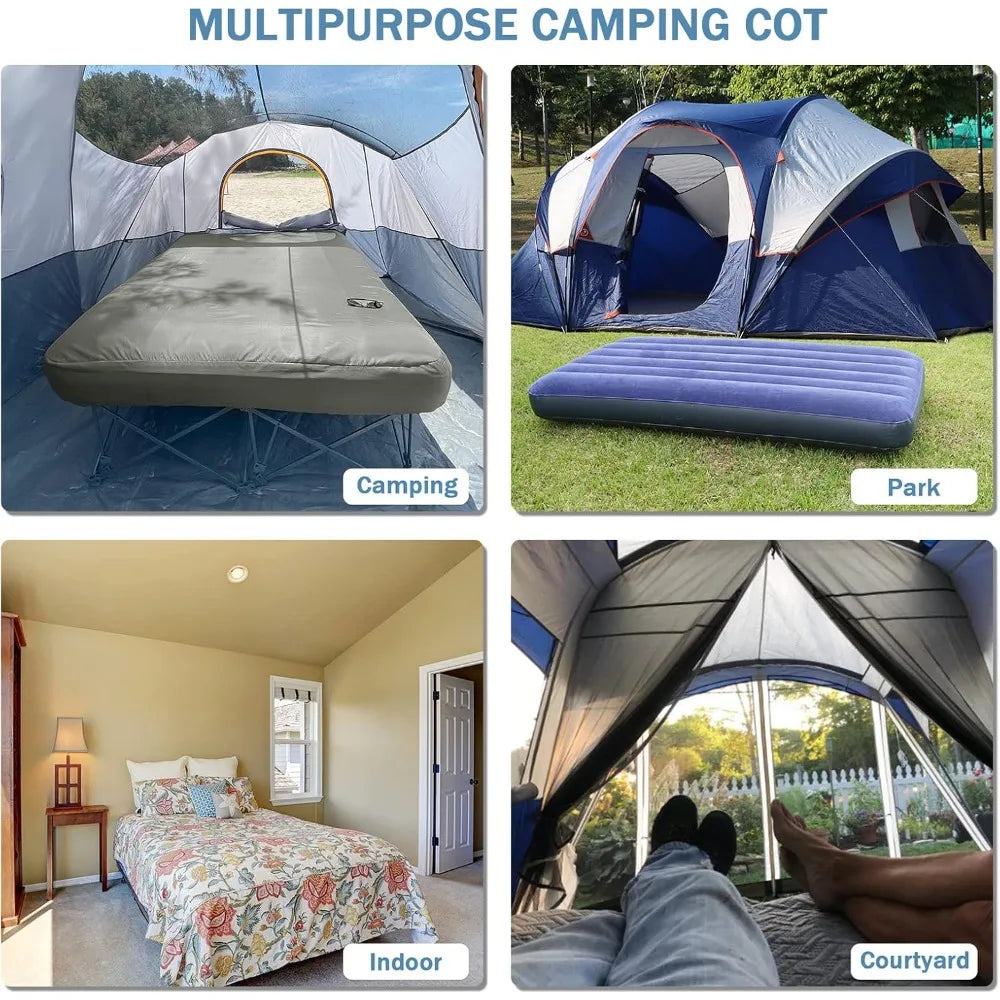 Cama plegable para 2 personas con colchón inflable. Soporta 227 kg e incluye bolsa de transporte.