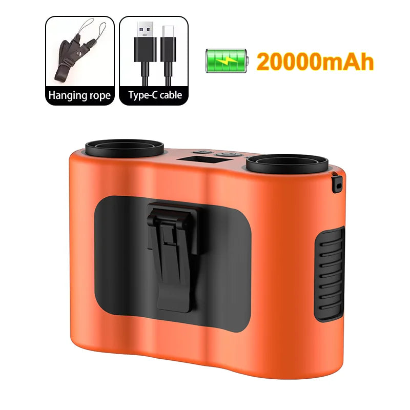 Portable Waist Clip Fan Wearable Mini USB Rechargeable Hanging Fan For Outdoor Working Double Air Outlet Waist Fan 20000Mah Trekker Essentials