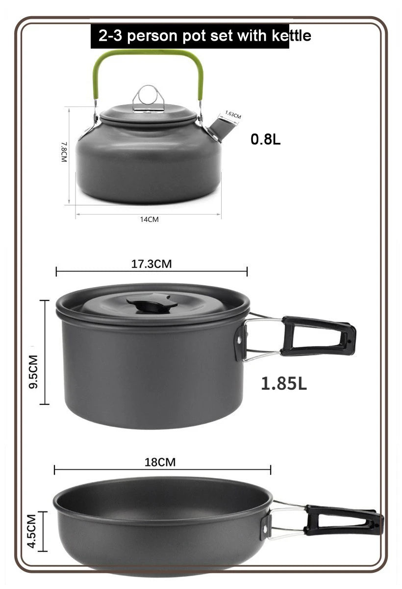 Camping Cookware Set for 1–7 Persons – Lightweight Portable Pot & Pan Set with Carry Bag Trekker Essentials