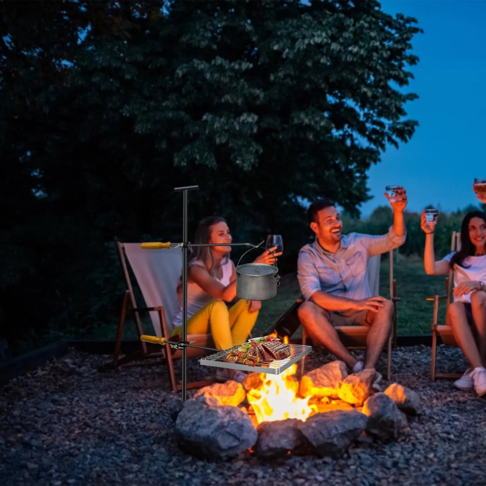 Ground-insertion camping bonfire stand, folding stainless steel grill, multi-functional firewood stand for the courtyard Trekker Essentials