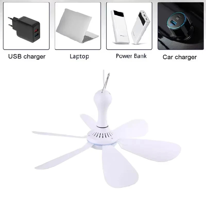Ventilador de techo de 6 aspas con alimentación USB y control remoto: ventilador colgante silencioso para camping y dormitorios