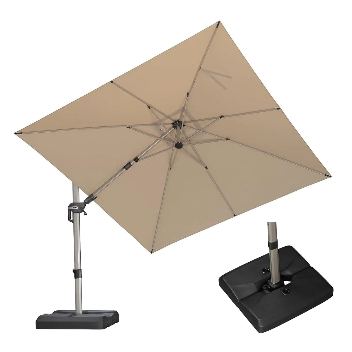 Patio Umbrella with Base 10' x 10' Left-right Tilting Beige | Shade at Every Angle Left-right Tilt, 5 Adjustable, Customized Trekker Essentials