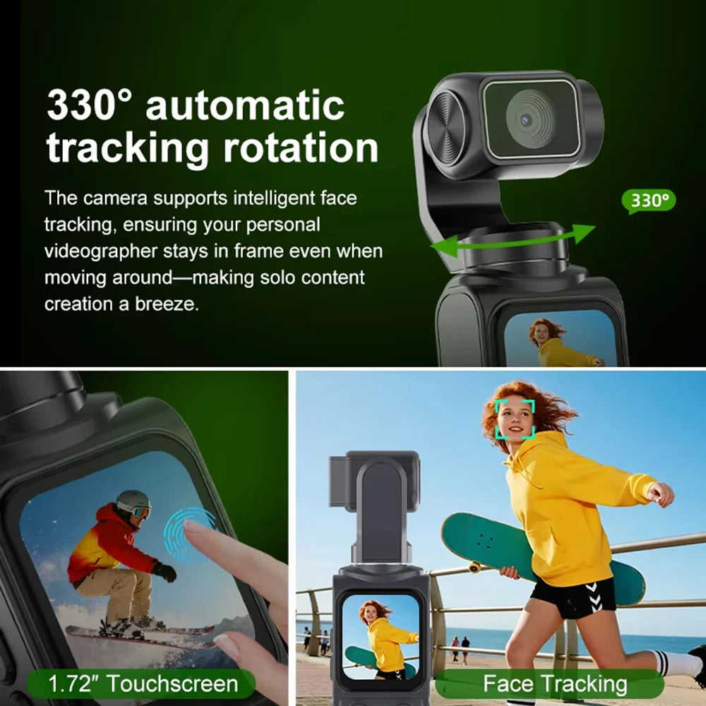 ANSVICAM 4K Wifi Pocket Vlogging Camera 330° Auto Rotatable Touch Screen Sports DV Bodycam Face Tracking Portable Action Cameras Trekker Essentials