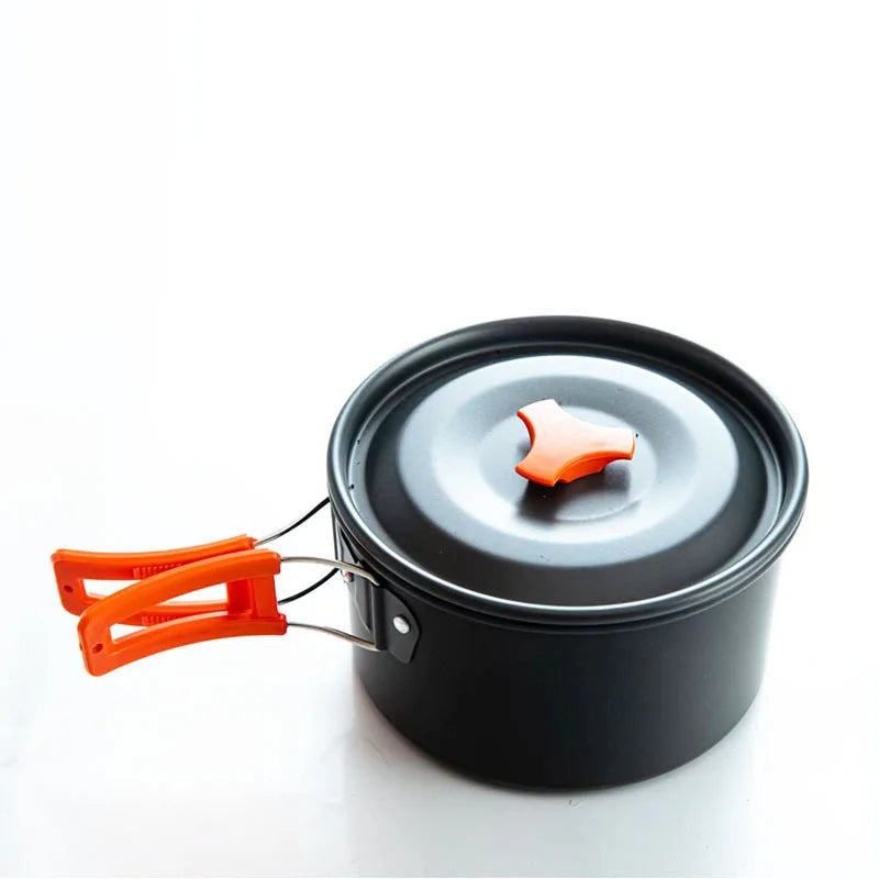 Compact Nonstick Camping Cookware Set with Foldable Handles for Backpacking