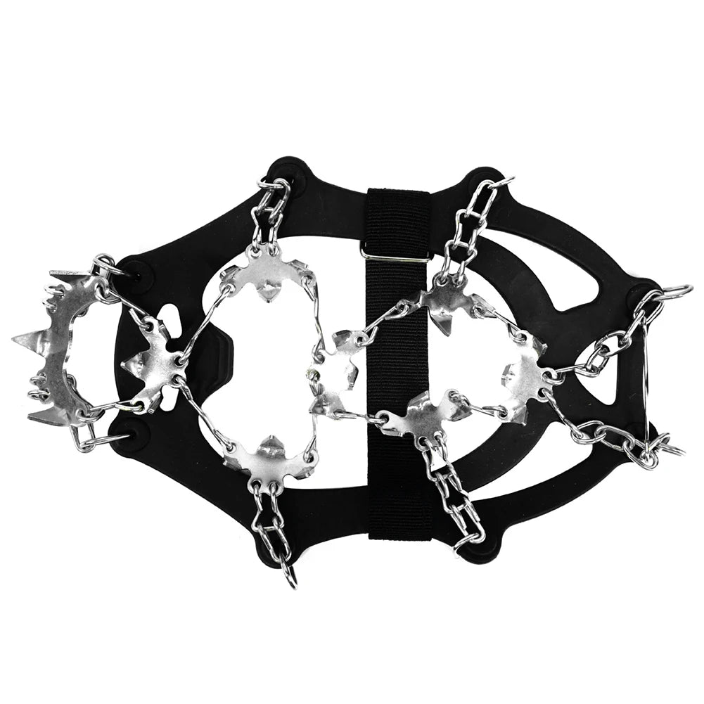 Crampones de hielo de 24 dientes: agarres ligeros de acero inoxidable para nieve con bolsa de transporte para senderismo y running en invierno.