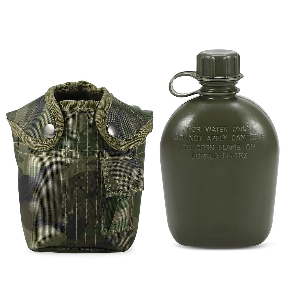Outdoor Military Tactical Water Bottle - 1L Capacity, Army Canteen Kettle Set