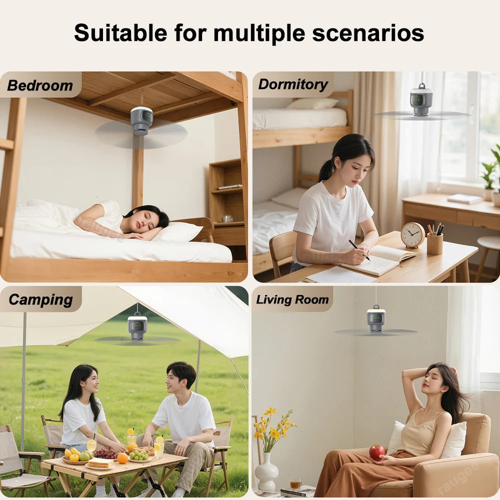 12000mAh Ceiling Fans Portable Camping Fan Tent Air Circulator Cooler Outdoor Rechargeable Electric Fan LED Light Remote Control Trekker Essentials