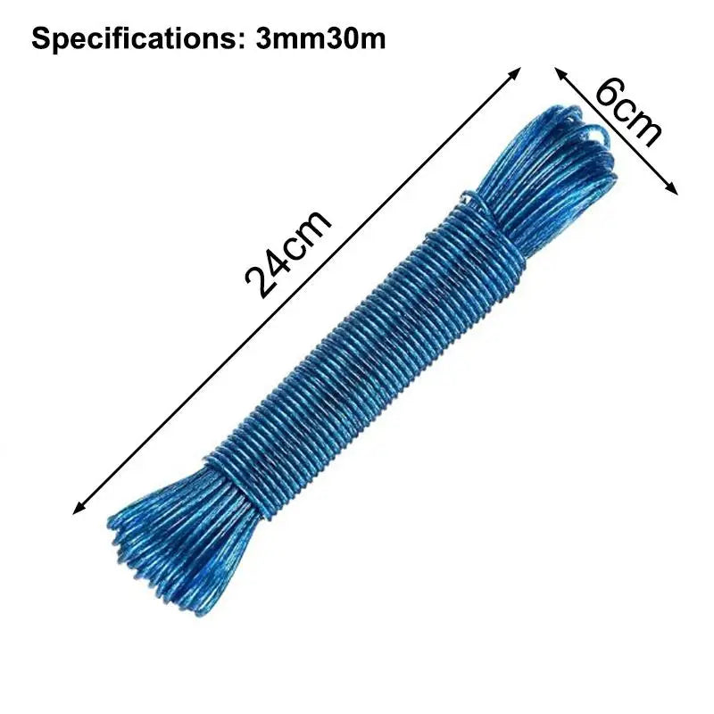 10/20/30/50M PVC Coating Steel Clothesline Outdoor Portable Clothesline Garden Camping Travel Clothes Drying Rope Trekker Essentials