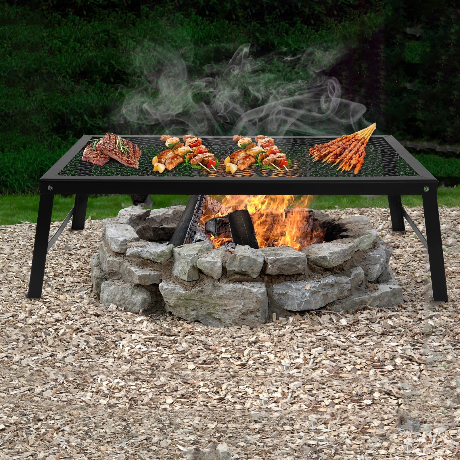 Foldable Camping Grill Fire Pit Grate Campfire Cooking Portable Stand Equipment Trekker Essentials