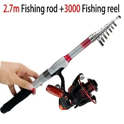 Rod+Reel Combo Spinning Reels Kit Telescopic Fishing Rods Set Carbon Fiber Pole for Lake Sea and 5.5:1 Gear Ratio Wheel for Bass Trekker Essentials