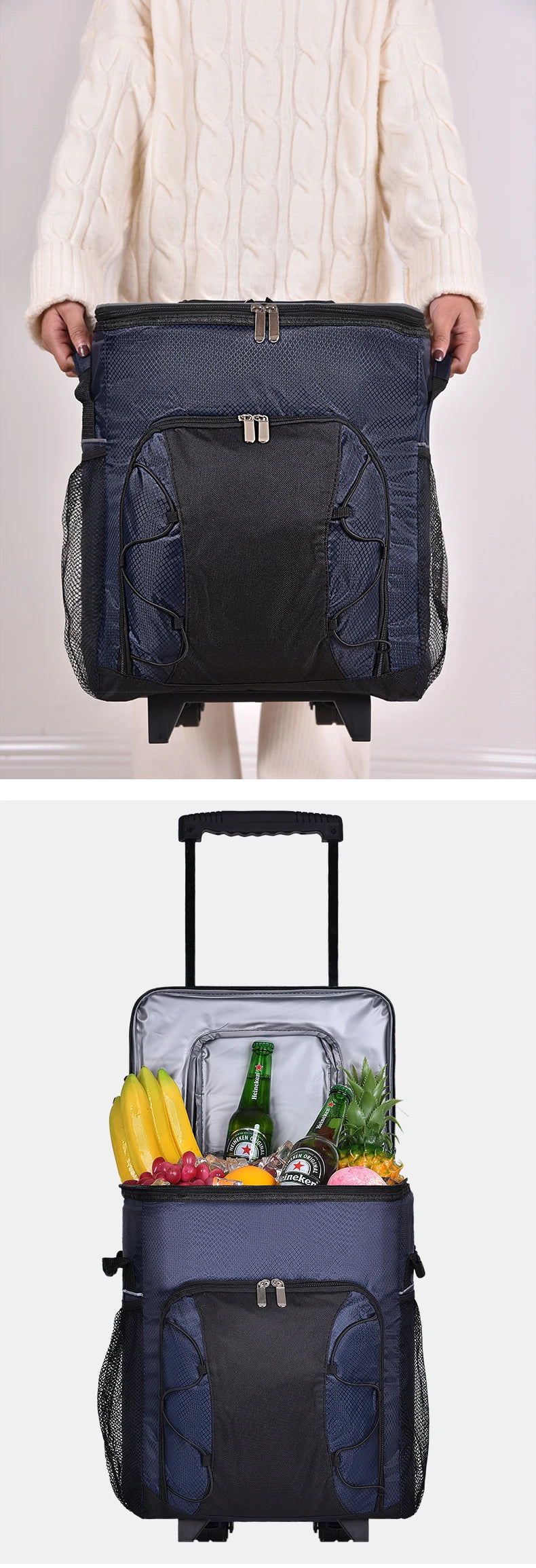 Cooler with Wheels and Handle Removable Wheels Insulated Portable Rolling Cooler Bag for Camping Hiking BBQ Summer Beach Travel