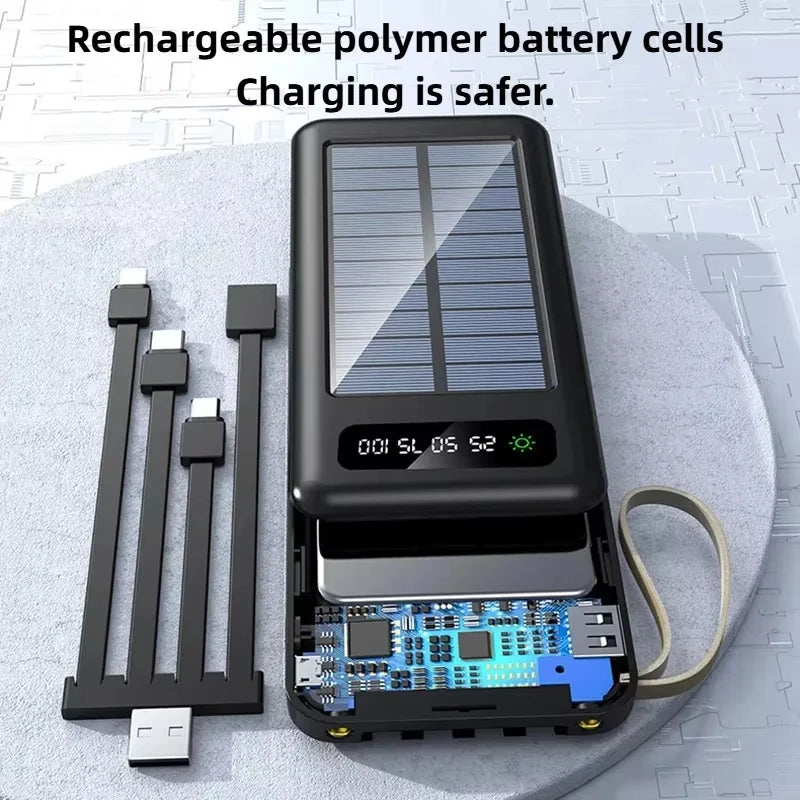 200000mAh Solar Power Bank – Ultra High Capacity Fast Charging Portable Charger with Built-in Cables & LED Light Trekker Essentials