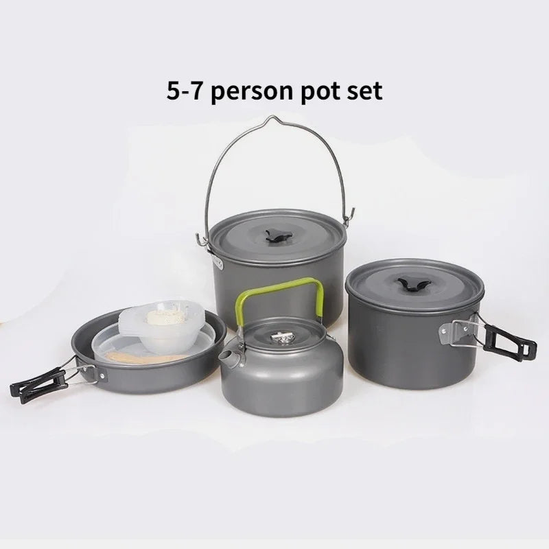 Camping Cookware Set for 1–7 Persons – Lightweight Portable Pot & Pan Set with Carry Bag Trekker Essentials