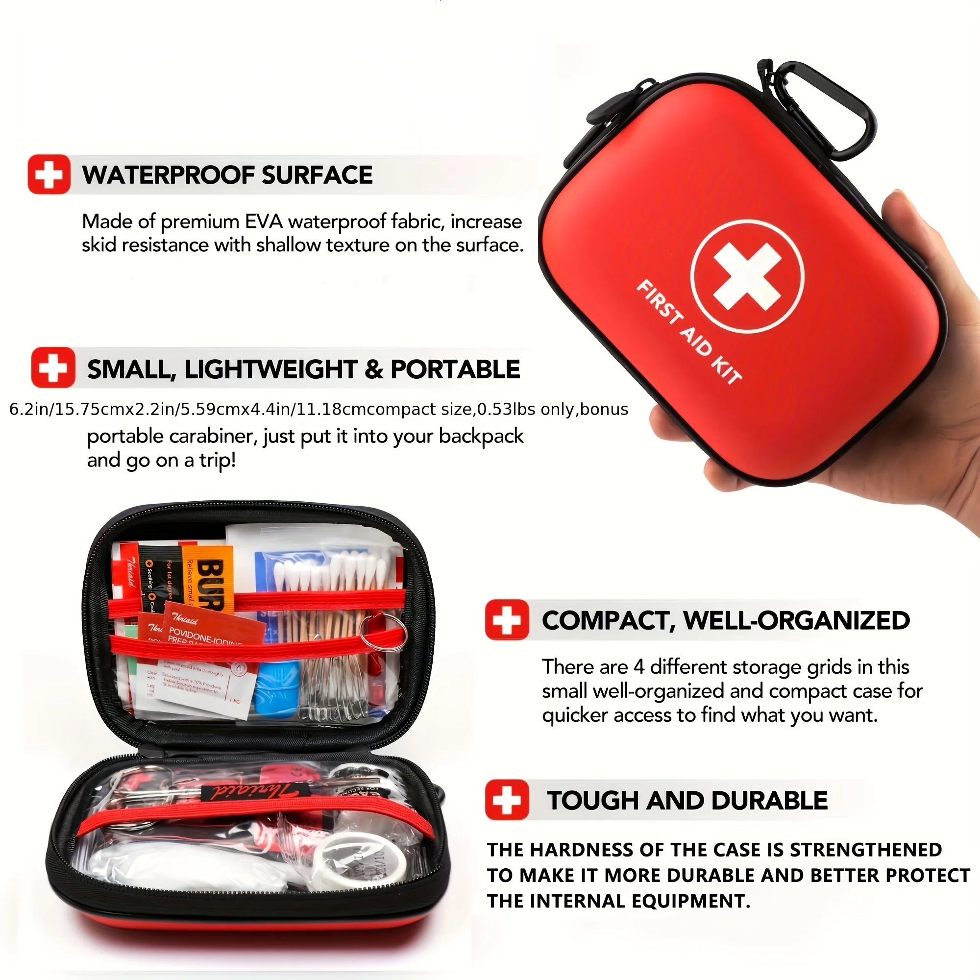 104-Piece First Aid Kit – Waterproof Hard Case Emergency Medical Kit for Travel, Home, Car & Outdoor Use Trekker Essentials