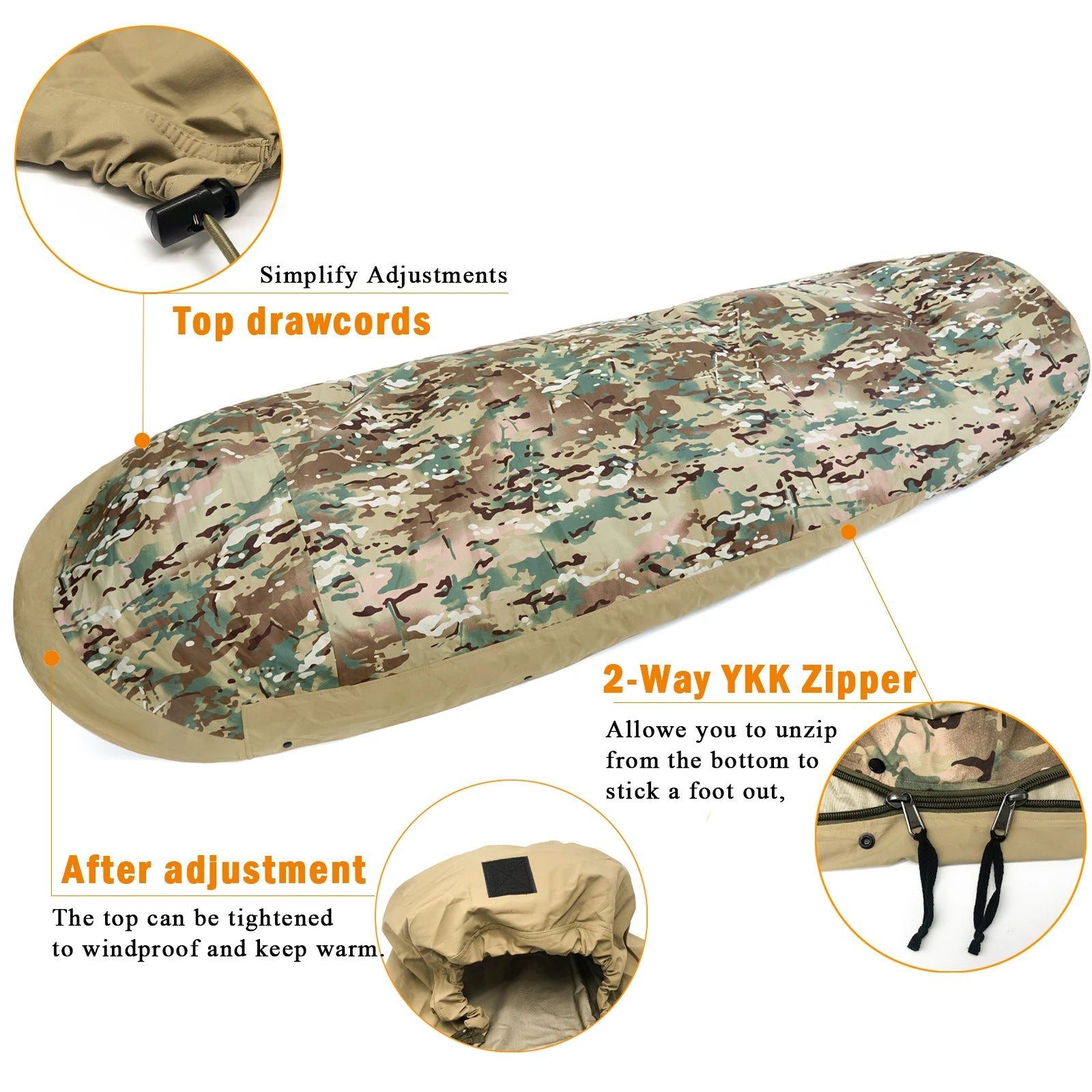 Bivy Cover Sack for Military Army Modular Sleeping System, Waterproof Outer Shell for Sleeping Bag, Minimalist Stealth Shelter Trekker Essentials