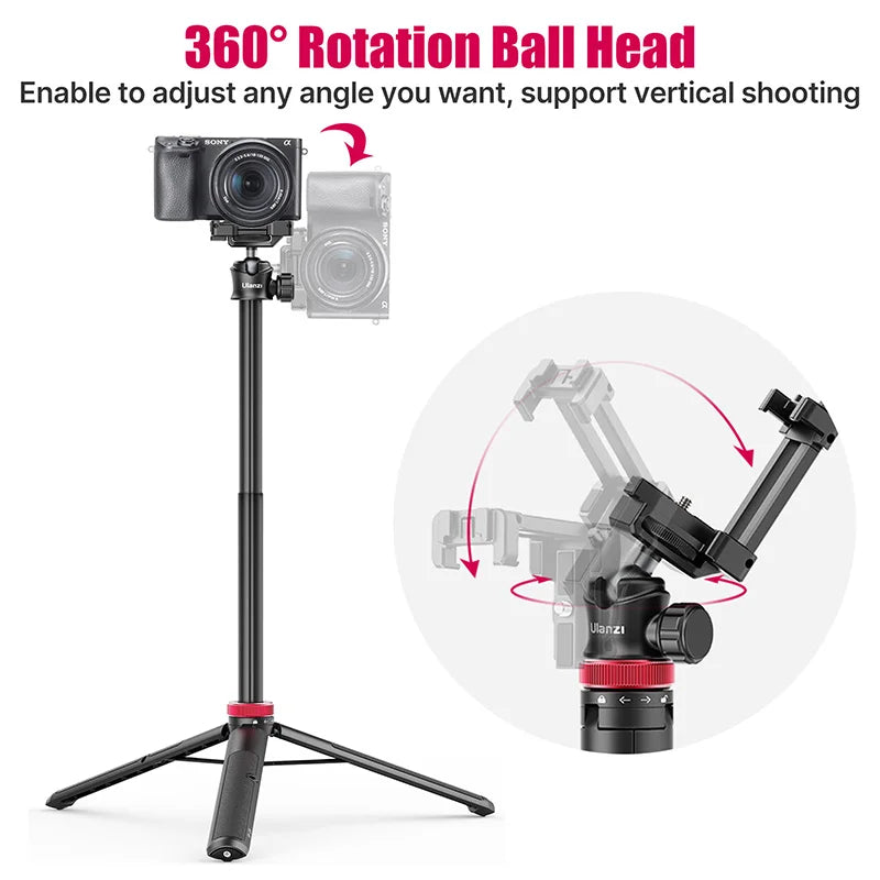 Extendable Vlog Tripod Stand with Phone Mount – 42" for DSLR, Smartphone, GoPro
