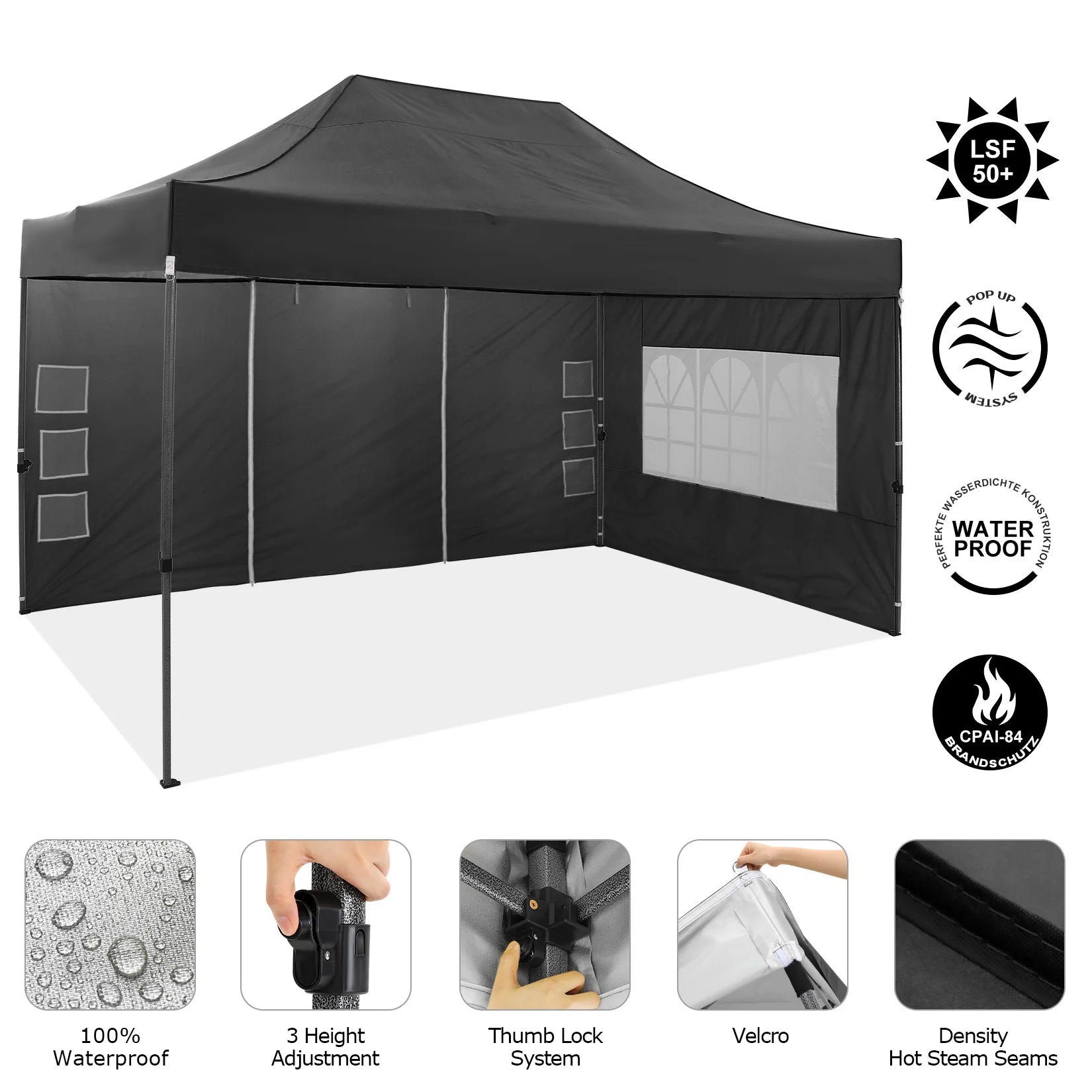 10'x15' Heavy-Duty Pop-Up Canopy Tent – Waterproof 4-Sidewall Commercial Gazebo