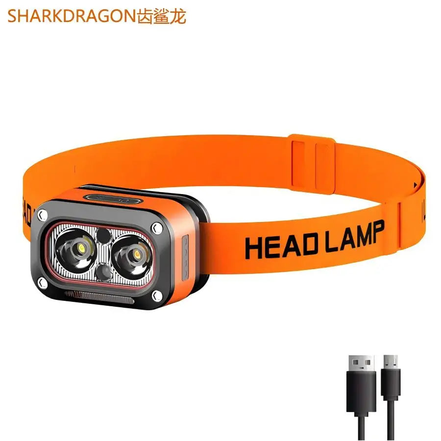 Rechargeable Motion Sensor Headlamp - 45° Adjustable Hands-Free Light for Camping, Hiking & Fishing