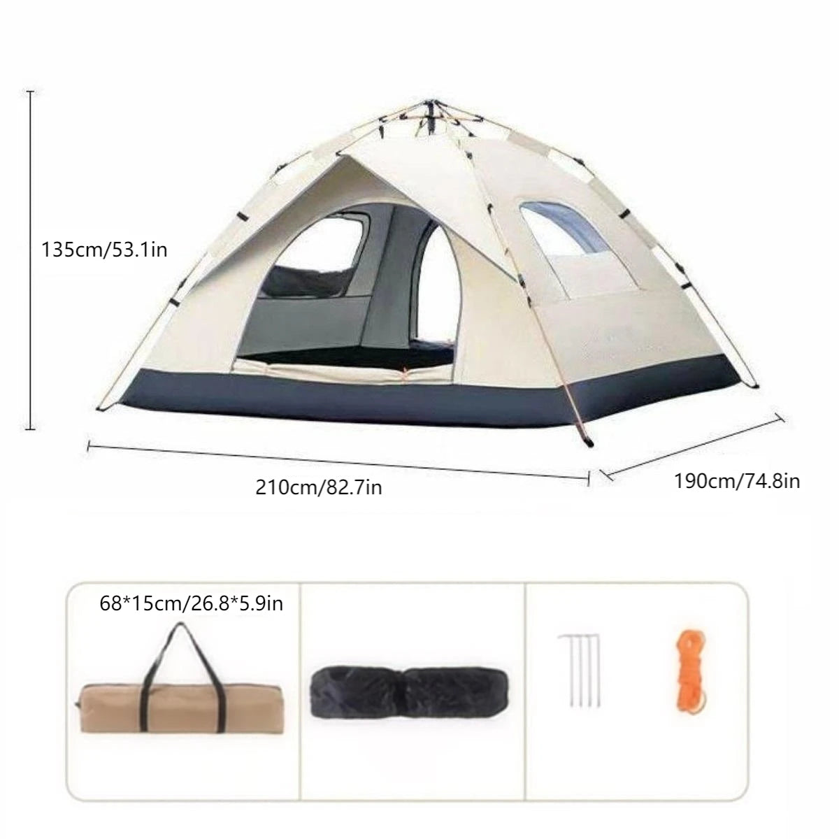 Instant Pop-Up Camping Tent - 4-Season Shelter with Dual Doors & Windows