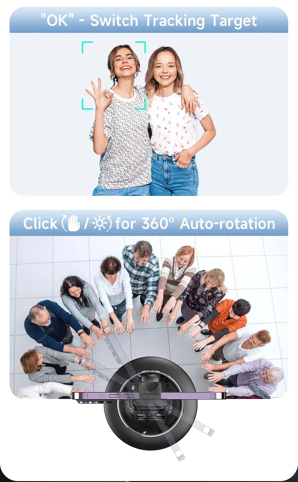 360° Auto Face Tracking Gimbal Tripod with Gesture Control & Remote