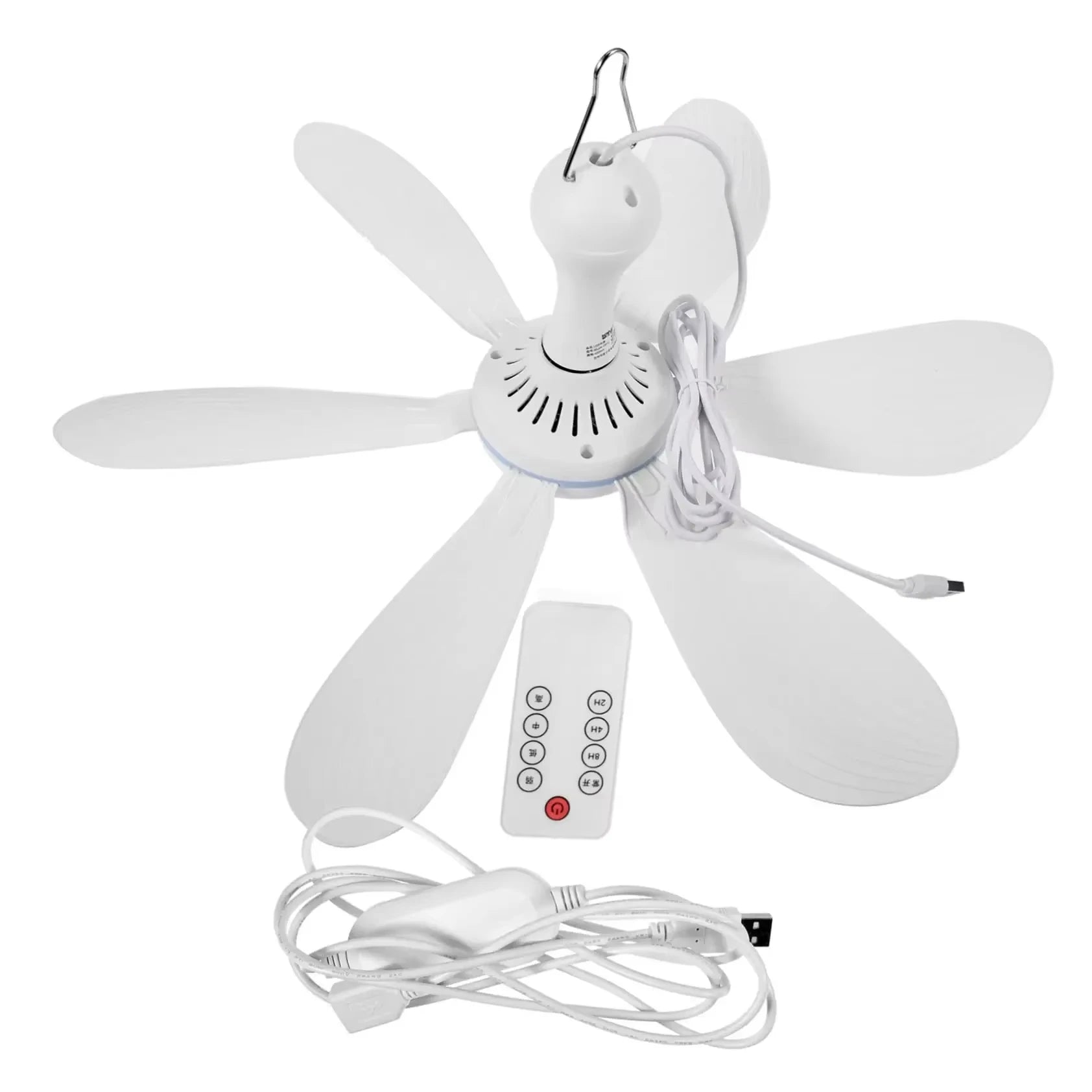 Ventilador de techo de 6 aspas con alimentación USB y control remoto: ventilador colgante silencioso para camping y dormitorios